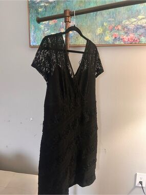 Dressbarn Black Lace V-Neck Midi Dress